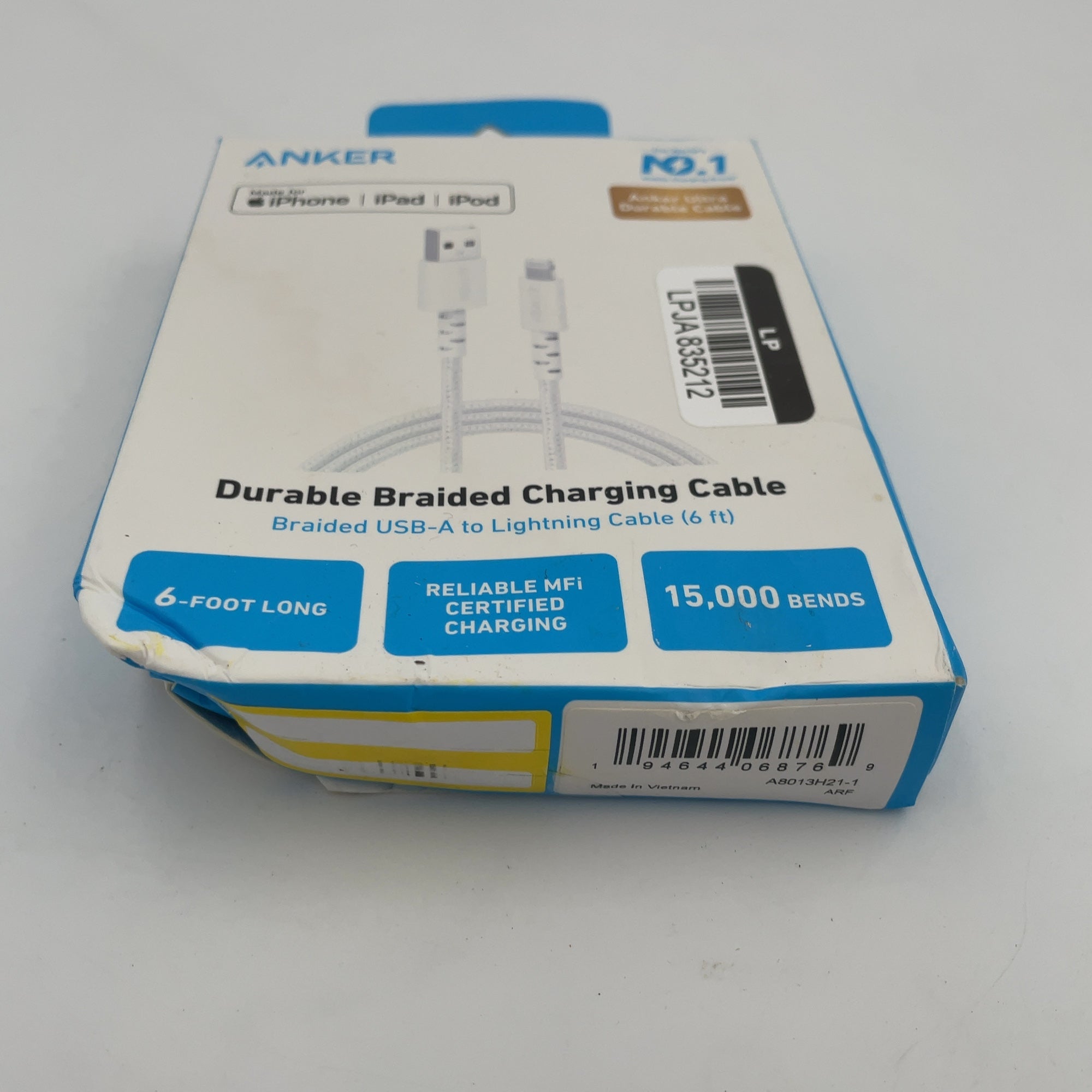 Anker 6' Braided Lightning To Usb-A Charging Cable - White: Apple Lightning Connector