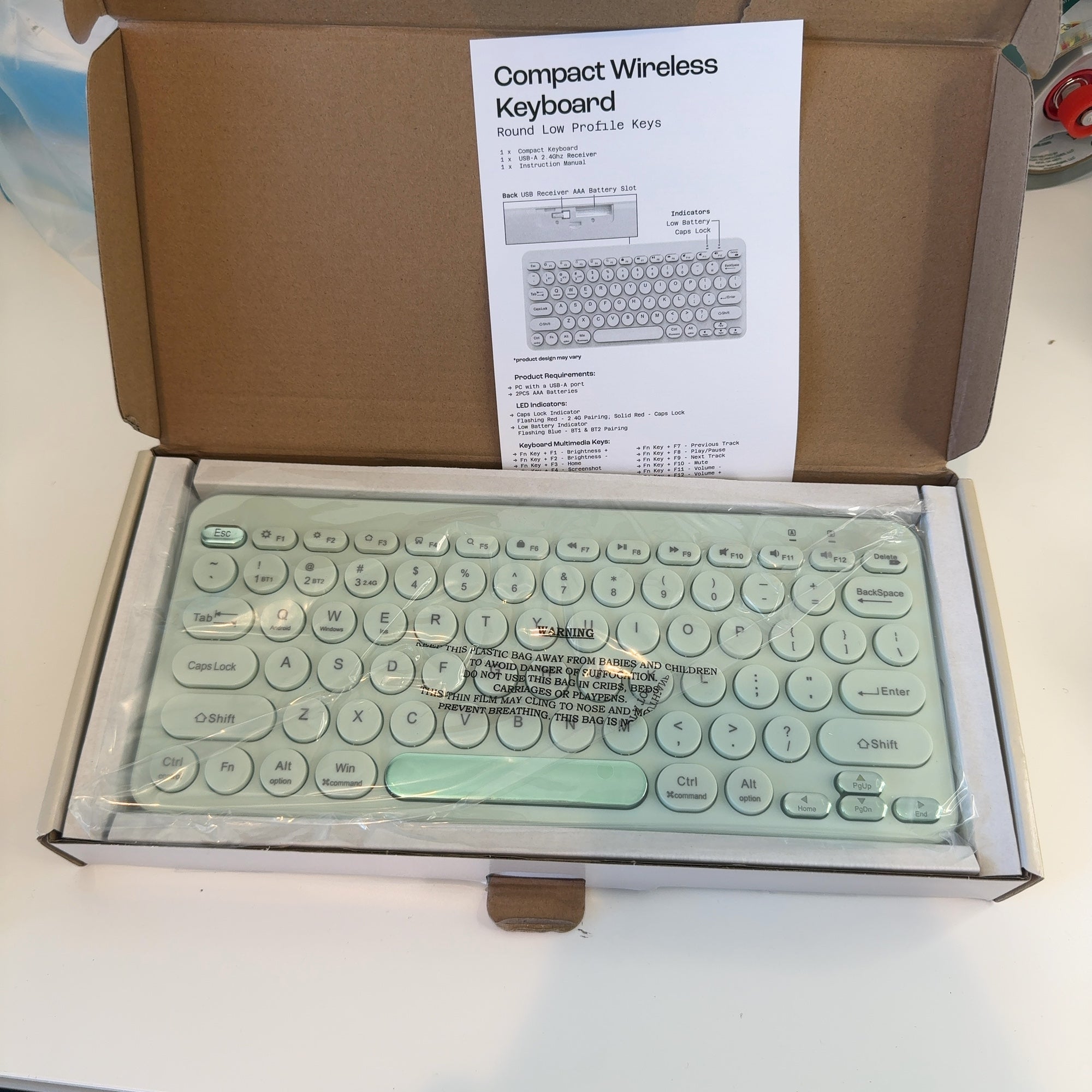 North Compact Round Key Wireless Keyboard - Mint Green