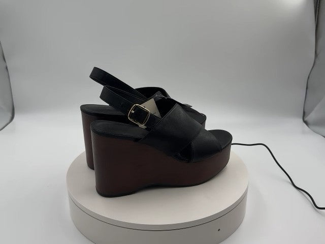Women's Naomi Wood Wedge Heels with Memory Foam Insole - Universal Thread Black 8.5: Ankle Strap, Open Round Toe, Buckle Closure