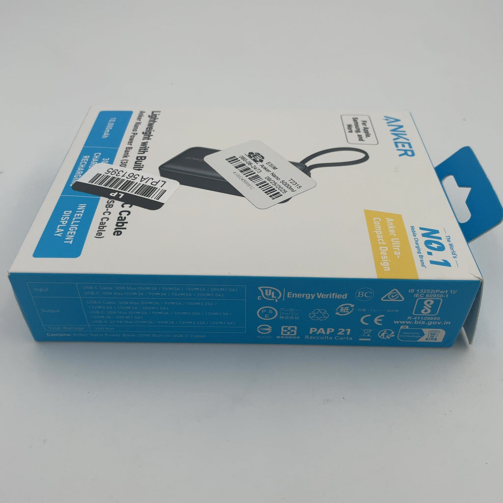 Anker 10000Mah 30W Power Bank With Built-In Cable - Black: Usb-C Compatible, Rechargeable, Apple Iphone Models