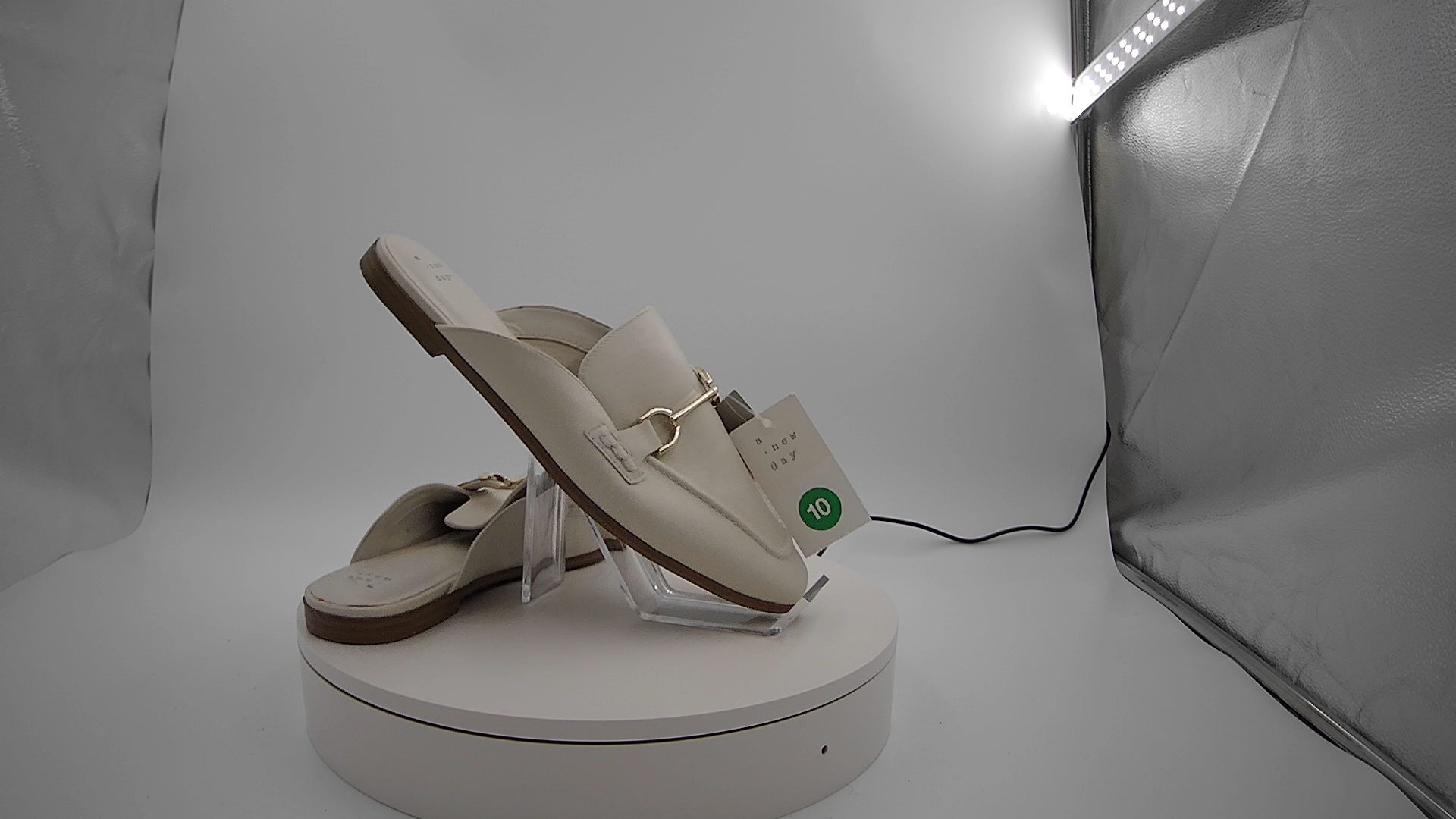 Women's Sandy Mule Flats with Memory Foam Insole - A New Day Off-White 10: Slip-On Pointed Toe Block Heel