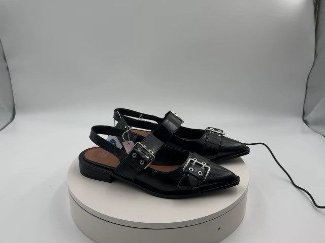 Women's Peyton Double Buckle Slingback Flats with Memory Foam Insole - Wild Fable Black 7: Medium Width, Block Heel, Closed Almond Toe