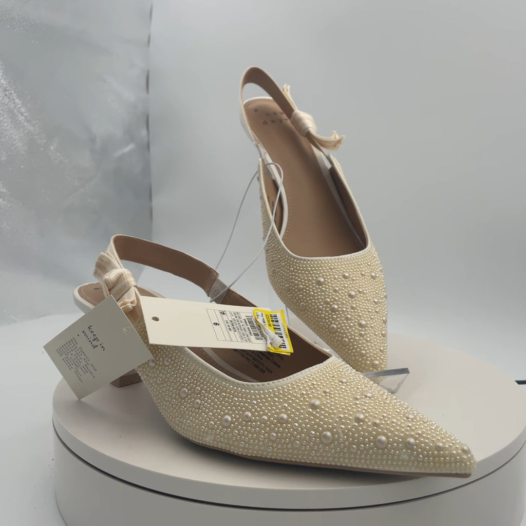 Women's Milan Pearl Slingback Heels - A New Day Ivory 9: Closed Pointed Toe, Cushioned Insole, Satin Finish, Medium Width