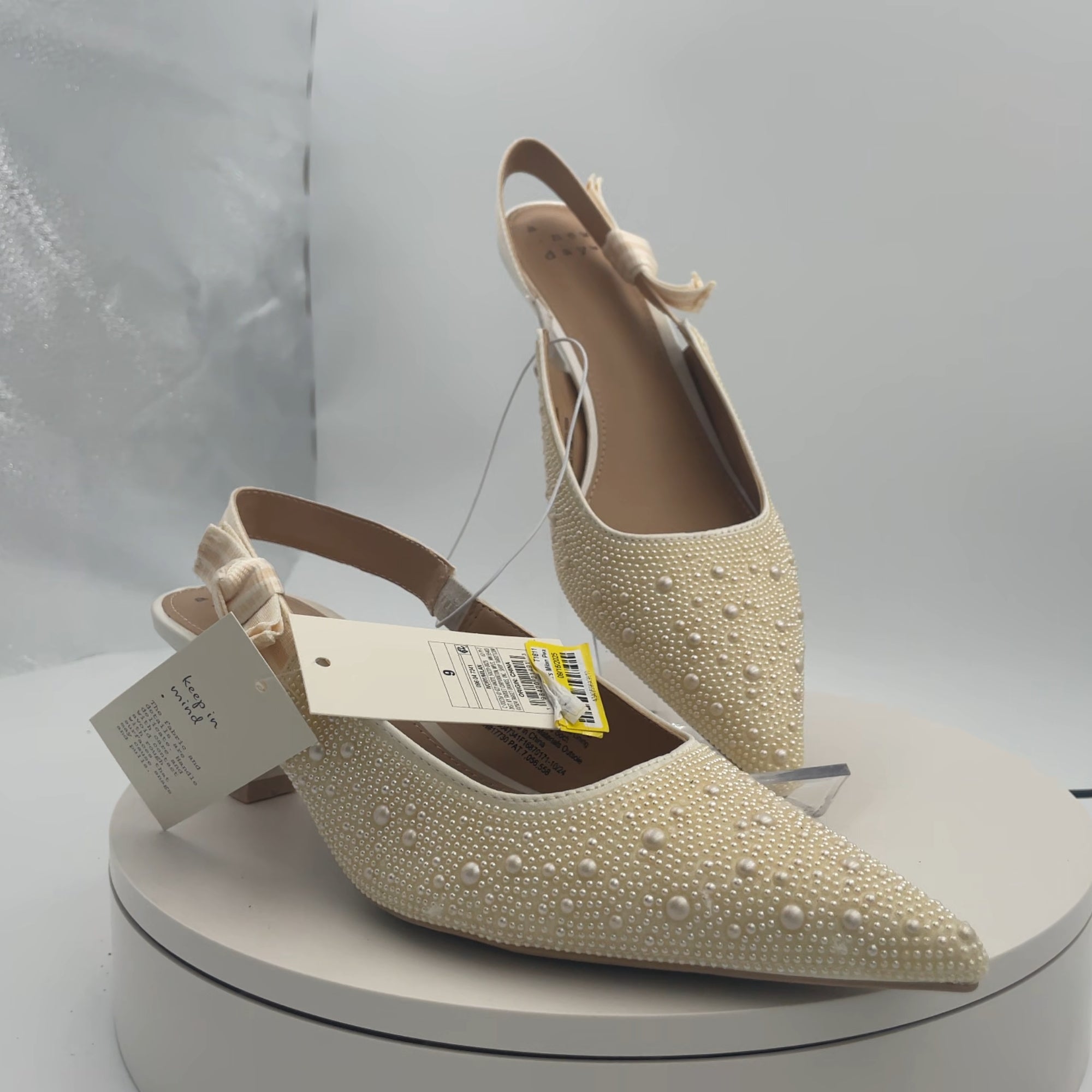Women's Milan Pearl Slingback Heels - A New Day Ivory 9: Closed Pointed Toe, Cushioned Insole, Satin Finish, Medium Width