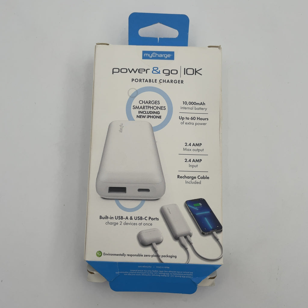 Mycharge 10000Mah Power & Go Power Bank - White: Charge Indicator Light, 12V Output
