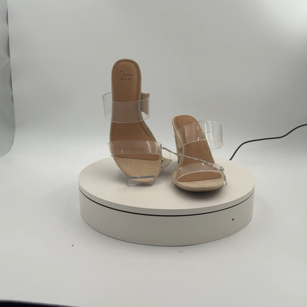 Women's Ansel Double Band Open Toe Wedge Heels With Memory Foam Insole - A New Day Tan 6.5: Slip-On, Platform Heel