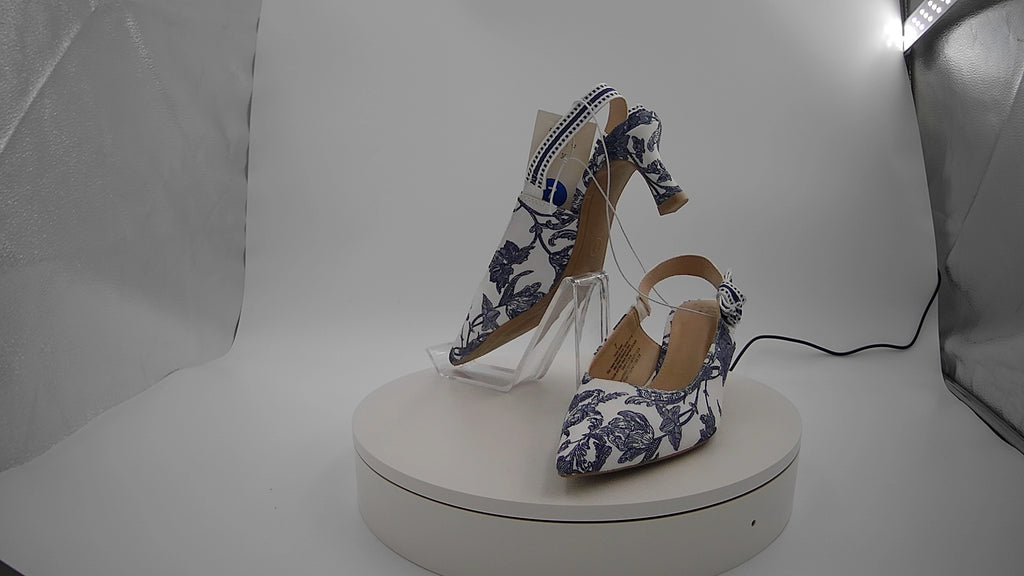 Women's Milan Floral Print Slingback Heels - A New Day Blue 7: Stiletto, Cushioned Insole, Pointed Toe, Slip-On Style