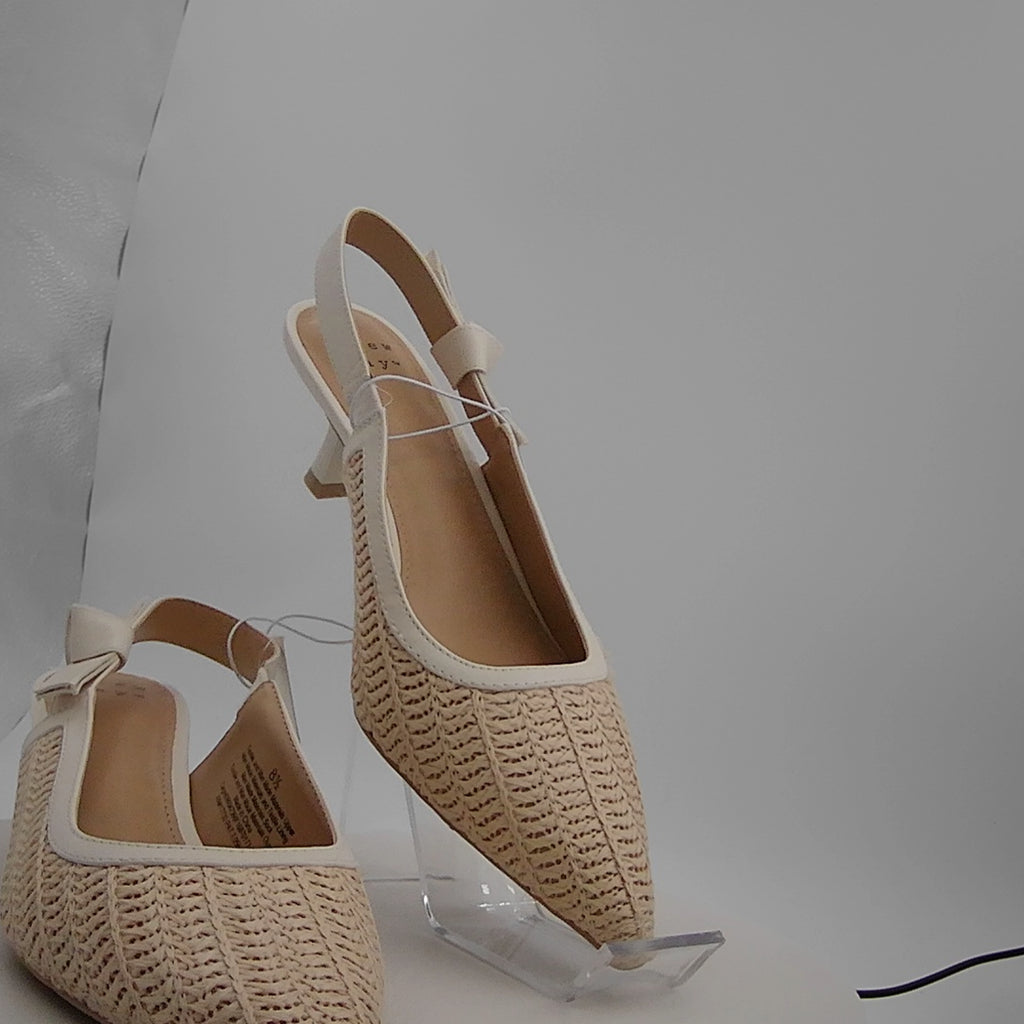Women's Milan Raffia Slingback Heels - A New Day Beige 8.5: Cushioned Insole, Pointed Toe, Medium Width