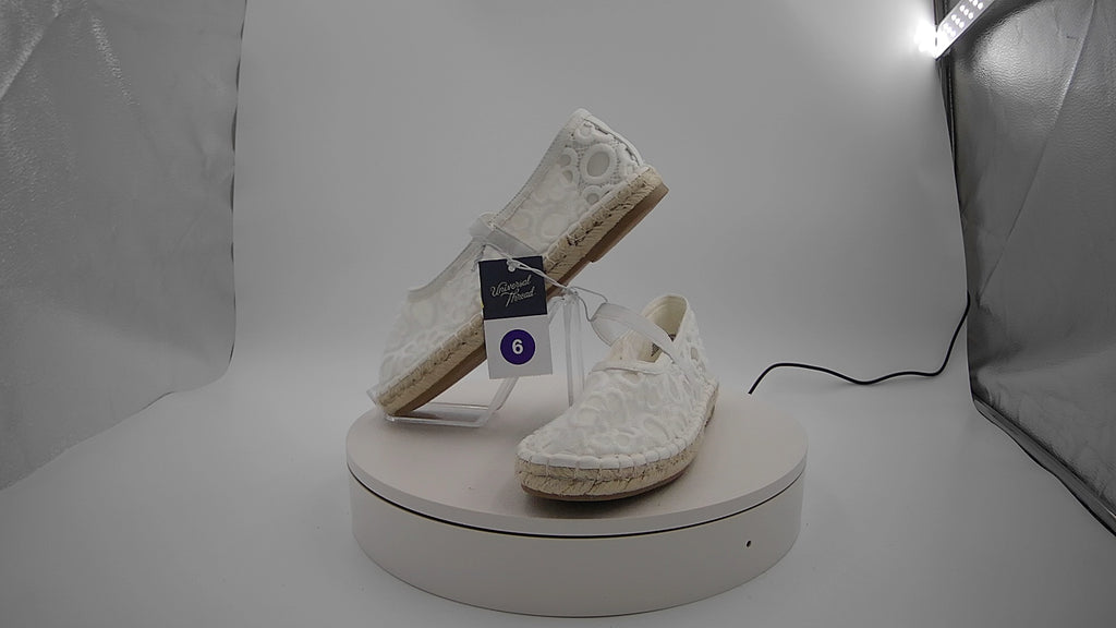 Women's Celia Floral Lace Mary Jane Espadrille Flat with Memory Foam Insole - Universal Thread White 6: Breathable Mesh Upper
