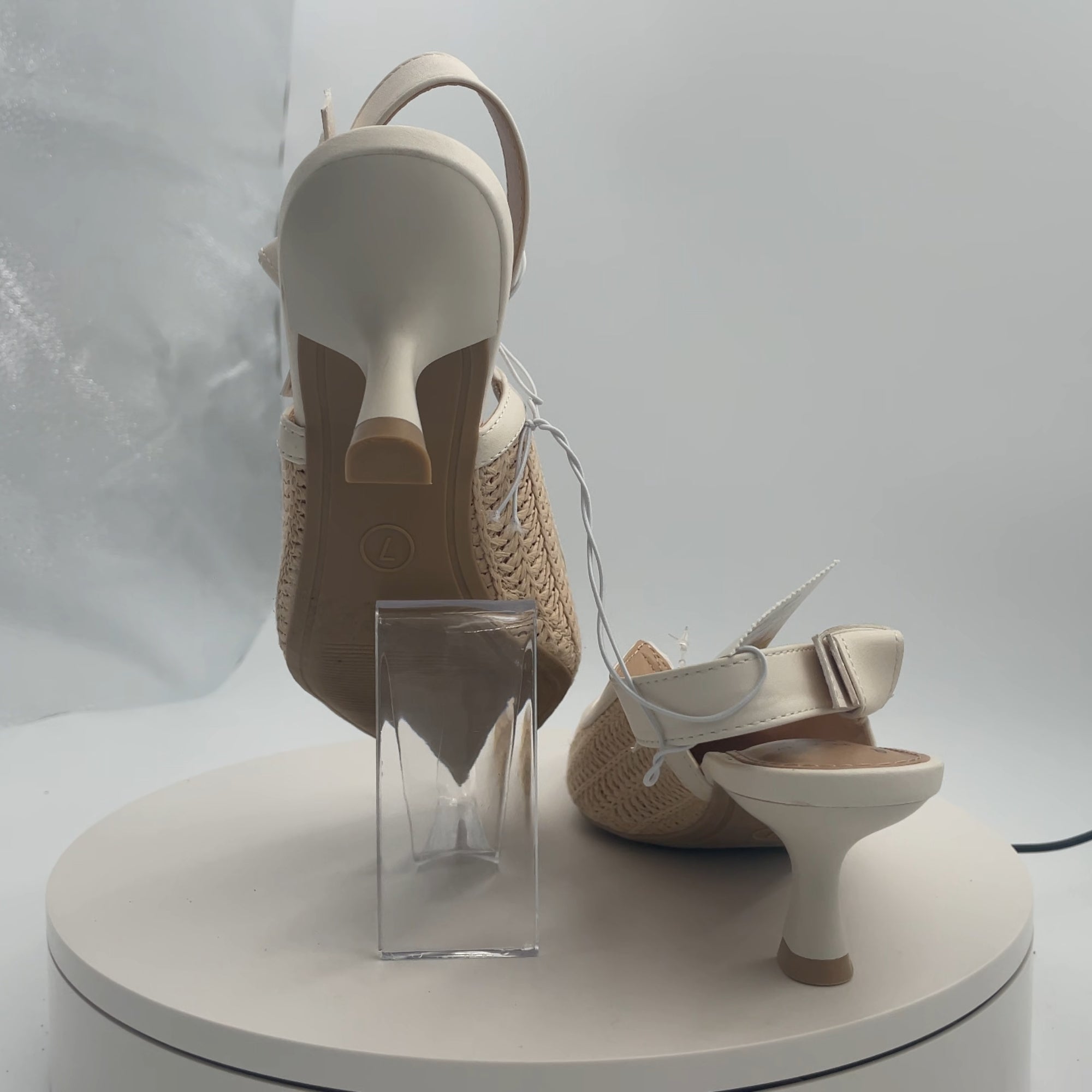 Women's Milan Raffia Slingback Heels - A New Day Beige 7: Cushioned Insole, Pointed Toe, Textured Outsole, Medium Width