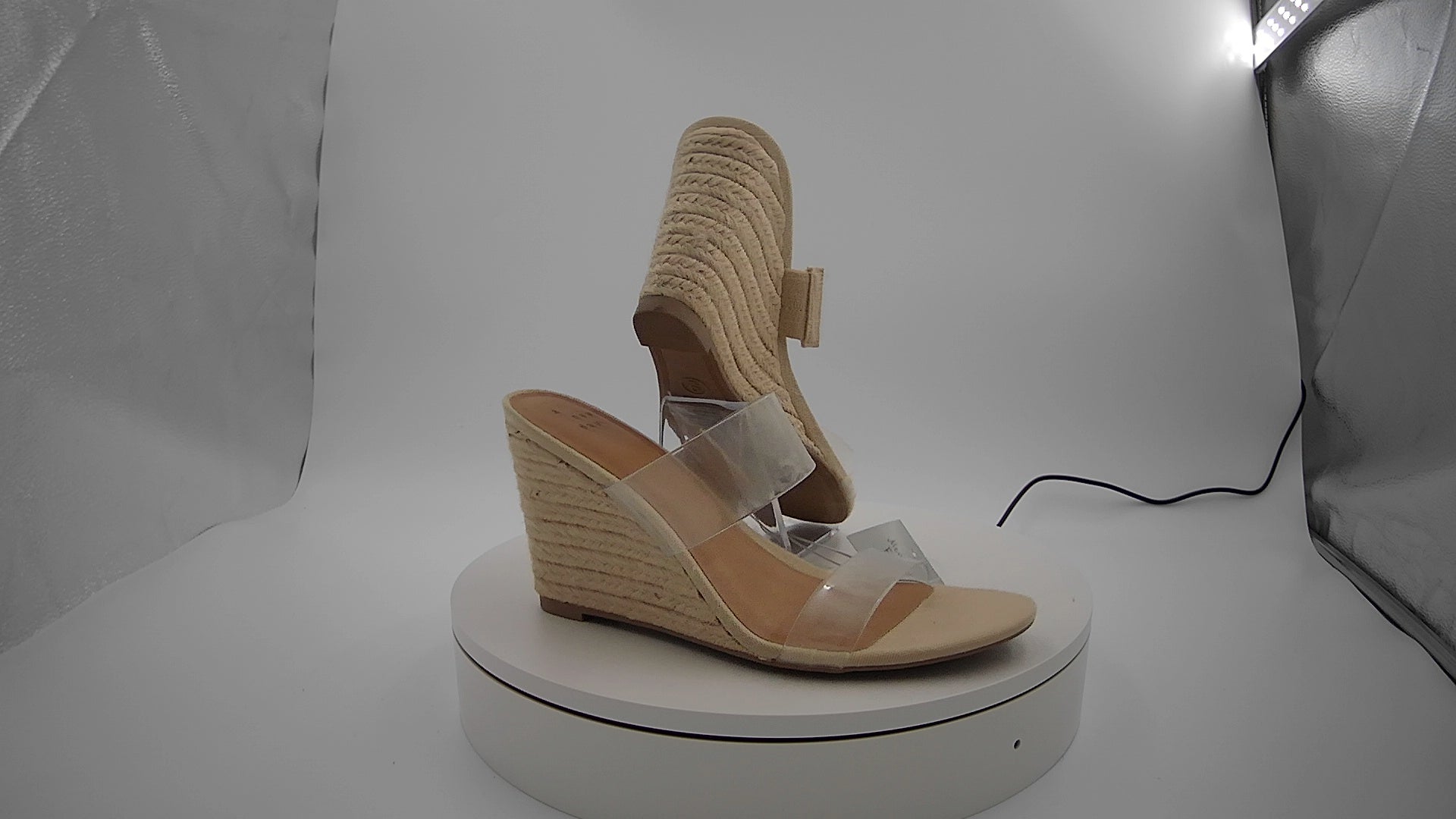 Women's Ansel Double Band Open Toe Wedge Heels with Memory Foam Insole - A New Day Tan 9: Slip-On, Platform Heel