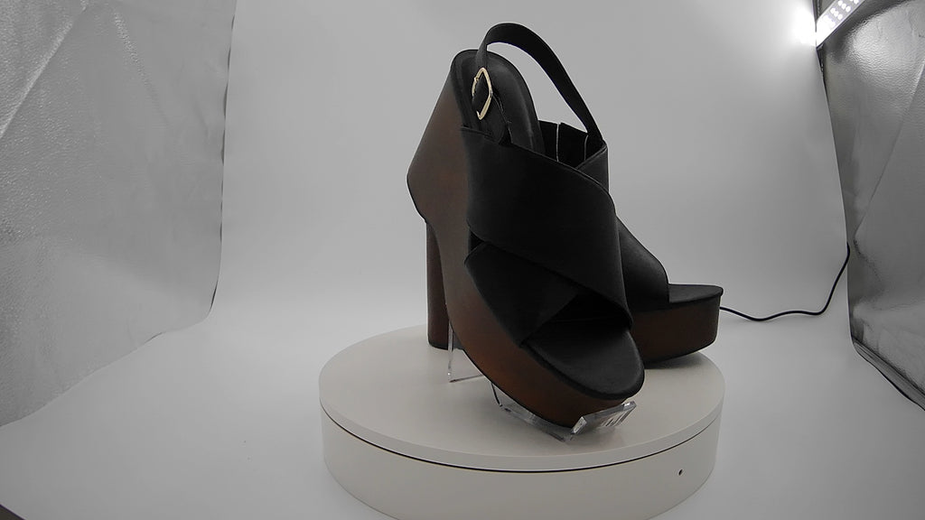 Women's Naomi Wood Wedge Heels with Memory Foam Insole - Universal Thread Black 9.5: Ankle Strap, Open Toe, 4.25" Heel