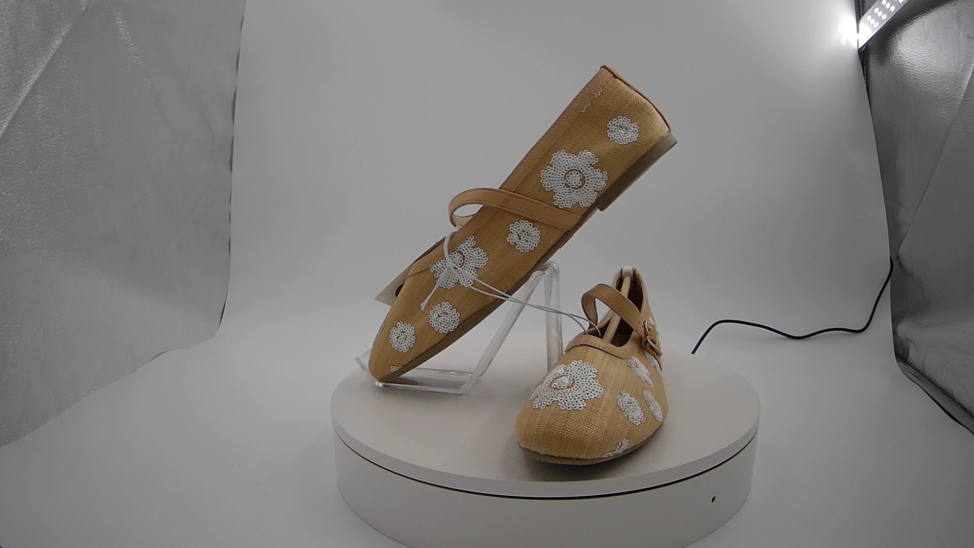 Women's Issa Raffia Floral Sequin Mary Jane Ballet Flat with Memory Foam Insole - A New Day Tan 11: Medium Width, Pull-On Style