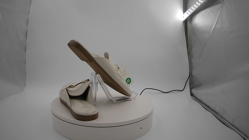 Women's Sandy Mule Flats with Memory Foam Insole - A New Day Off-White 10: Slip-On Pointed Toe Block Heel