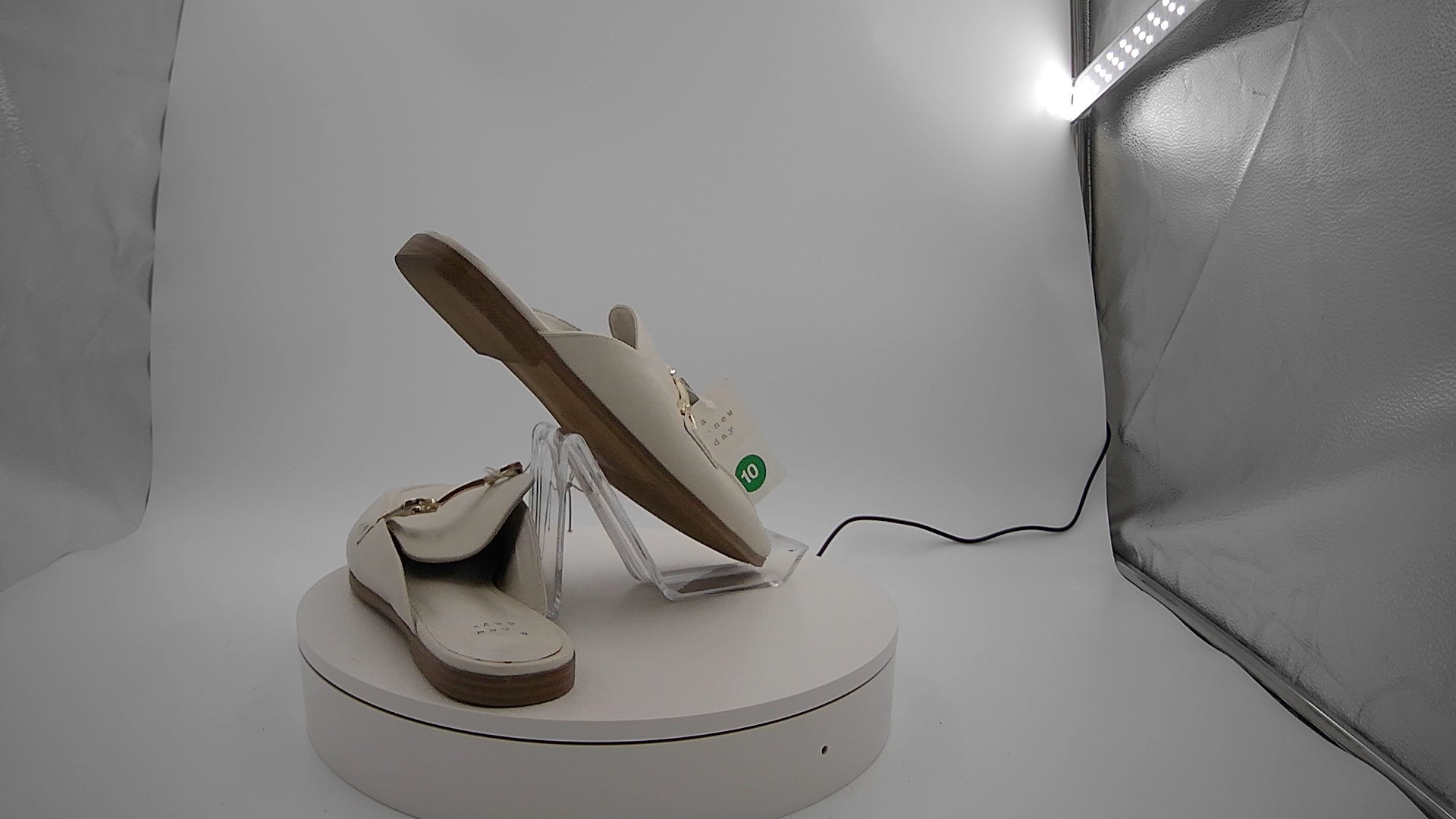 Women's Sandy Mule Flats with Memory Foam Insole - A New Day Off-White 10: Slip-On Pointed Toe Block Heel
