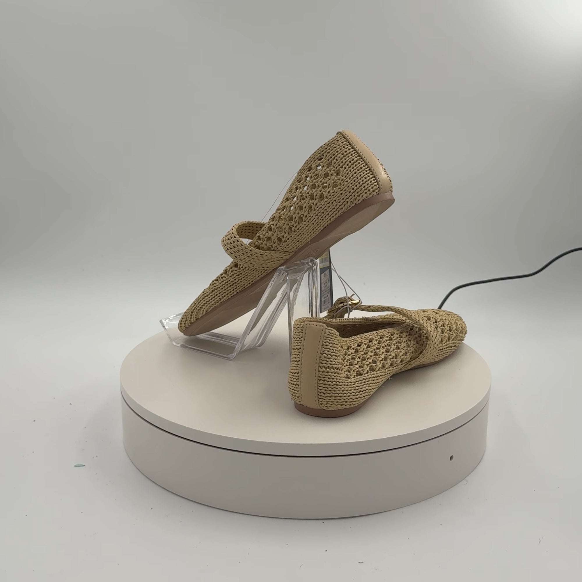 Women's Sia Knit Woven Mary Jane Flats - Universal Thread Beige 6.5: Cushioned Insole, Buckle Closure