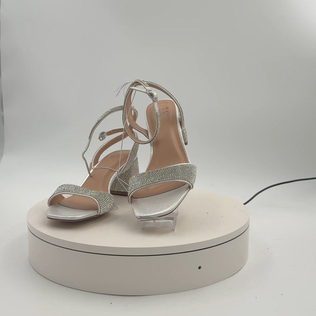 Women's Shannon Heels With Memory Foam Insole - A New Day Silver 6.5: Ankle Strap Sandals, Block Heel, Open Toe