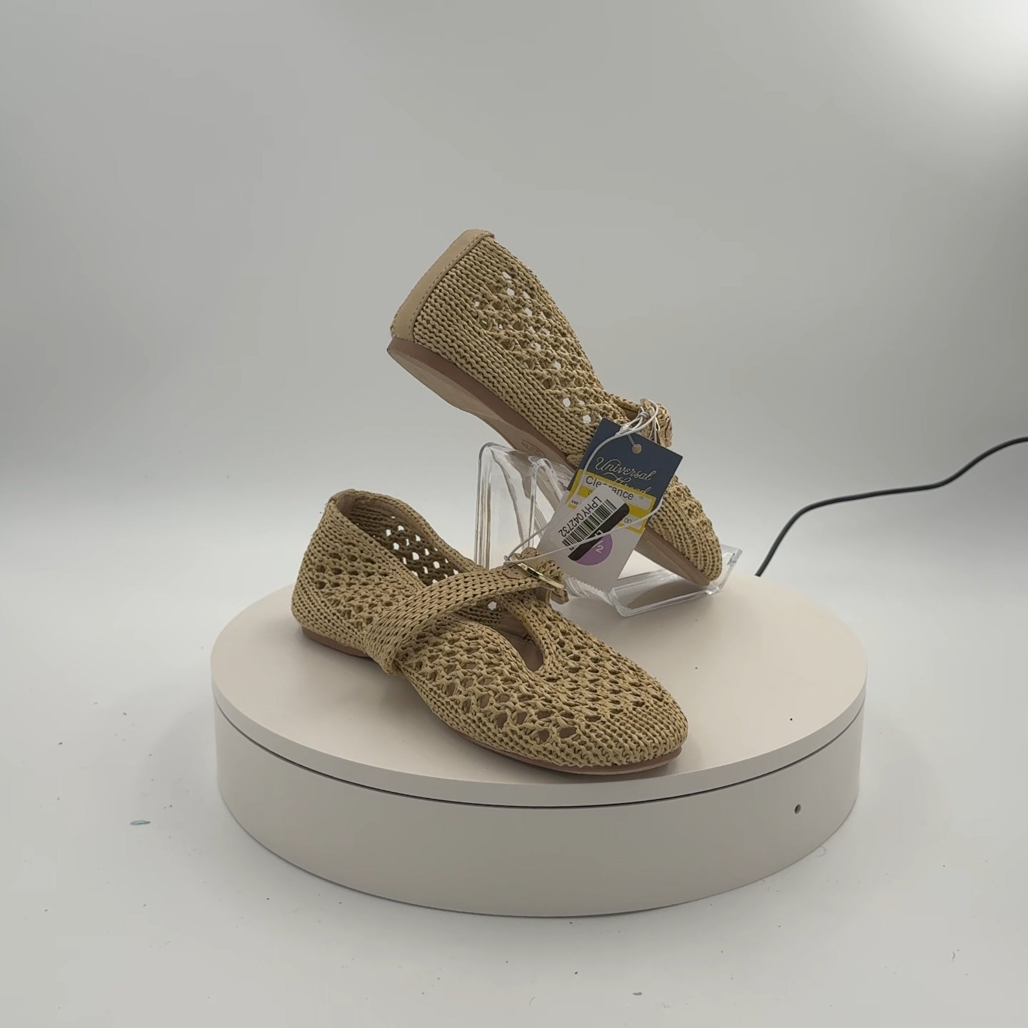 Women's Sia Knit Woven Mary Jane Flats - Universal Thread Beige 6.5: Cushioned Insole, Buckle Closure