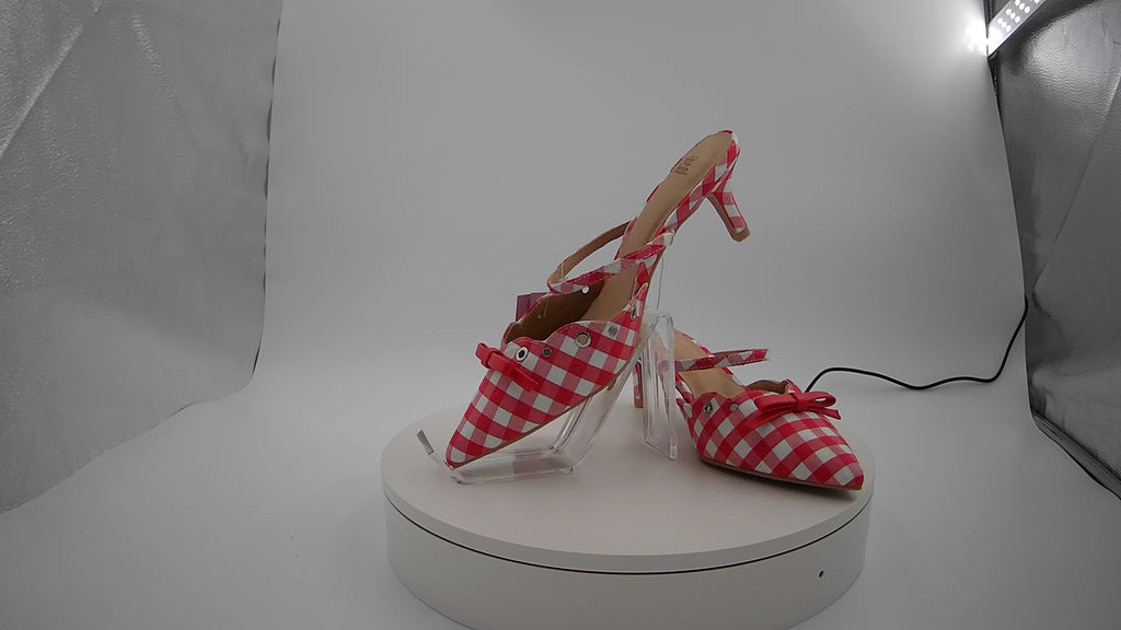 Women's Lysandra Gingham Eyelet Kitten Heels - Wild Fable Red 7: Slip-On, Pointed Toe, Louis Heel