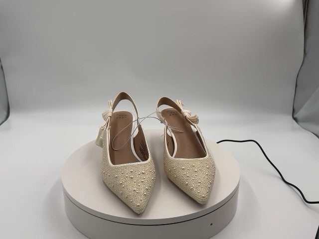 Women's Milan Pearl Slingback Heels - A New Day Ivory 8.5: Satin Pointed Toe, Cushioned Insole