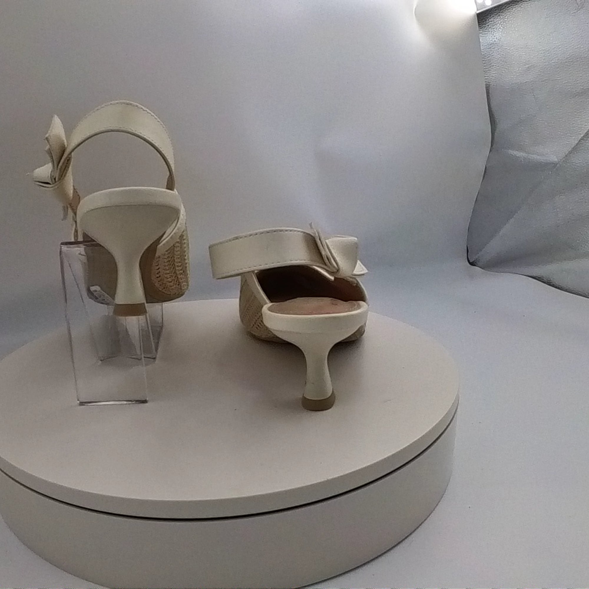 Women's Milan Raffia Slingback Heels - A New Day Beige 8.5: Cushioned Insole, Pointed Toe, Medium Width - Used Good U001