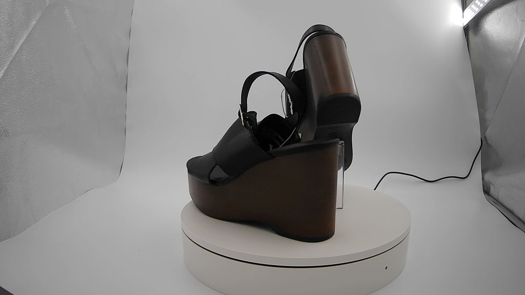Women's Naomi Wood Wedge Heels with Memory Foam Insole - Universal Thread Black 9.5: Ankle Strap, Open Toe, 4.25" Heel