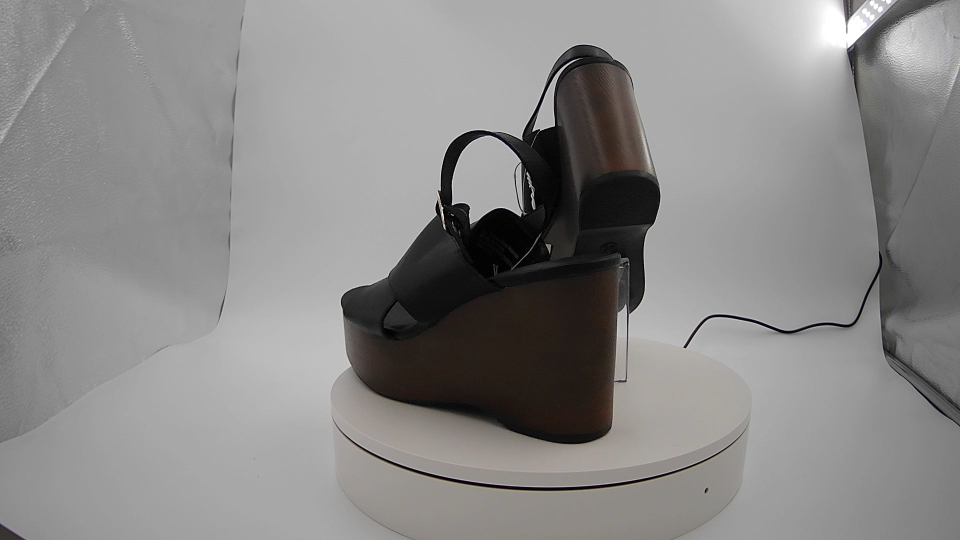 Women's Naomi Wood Wedge Heels with Memory Foam Insole - Universal Thread Black 9.5: Ankle Strap, Open Toe, 4.25" Heel