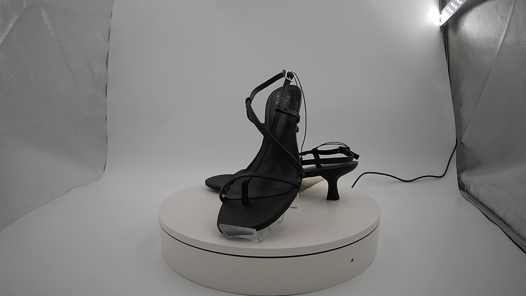 Women's Reggie Toe Thong Strappy Kitten Heels - A New Day Black 8: Faux Leather, Cushioned Insole