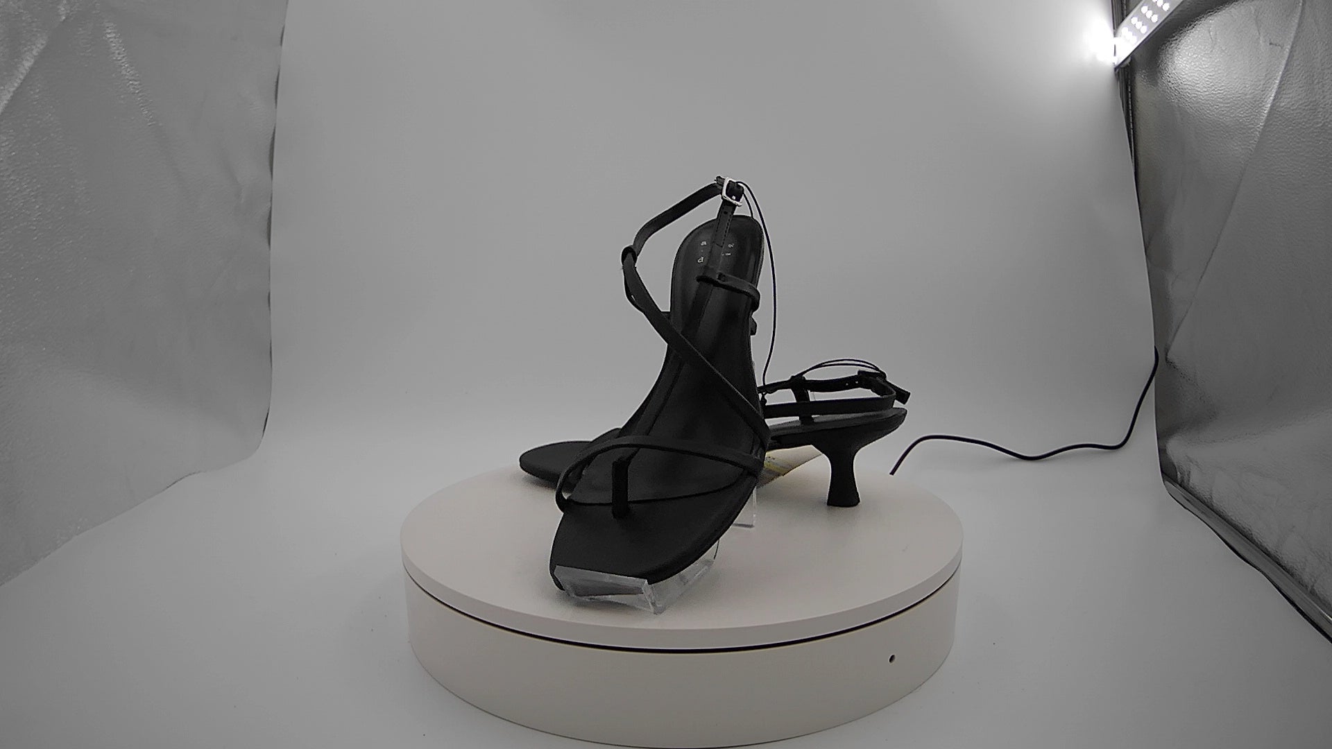 Women's Reggie Toe Thong Strappy Kitten Heels - A New Day Black 8: Faux Leather, Cushioned Insole