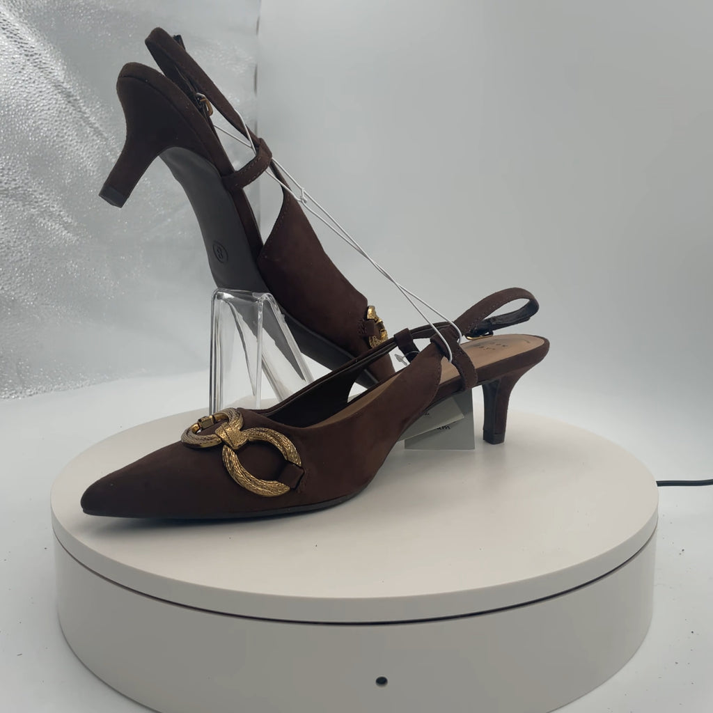 Women's Tabitha Oversized Chain Sling Back Heels With Memory Foam Insole - A New Day Brown 8