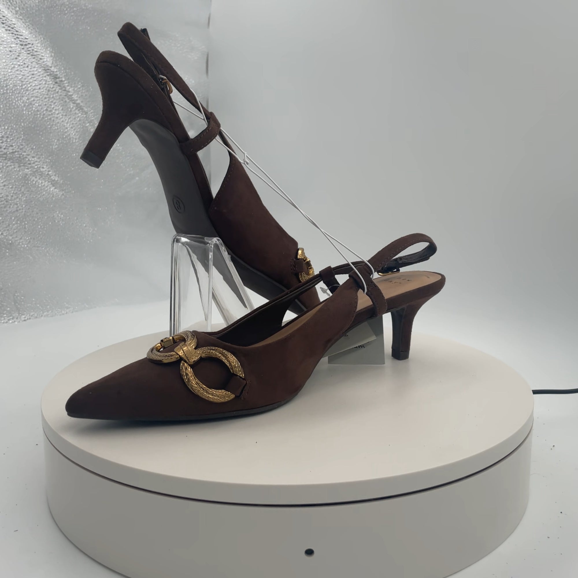Women's Tabitha Oversized Chain Sling Back Heels With Memory Foam Insole - A New Day Brown 8