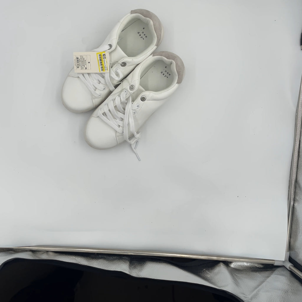 Women's Peggy Sneakers - A New Day White/Cream 9: Lace Up, Cushioned Insole, Textured Outsole