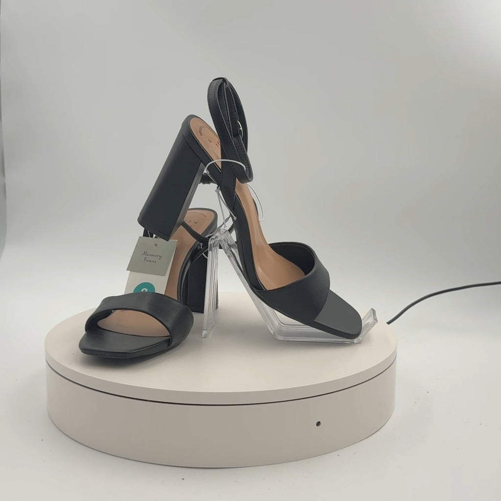 Women's Haley Ankle Strap Single Band Flare Heels With Memory Foam Insole - A New Day Black 8: Block Heel, Open Toe