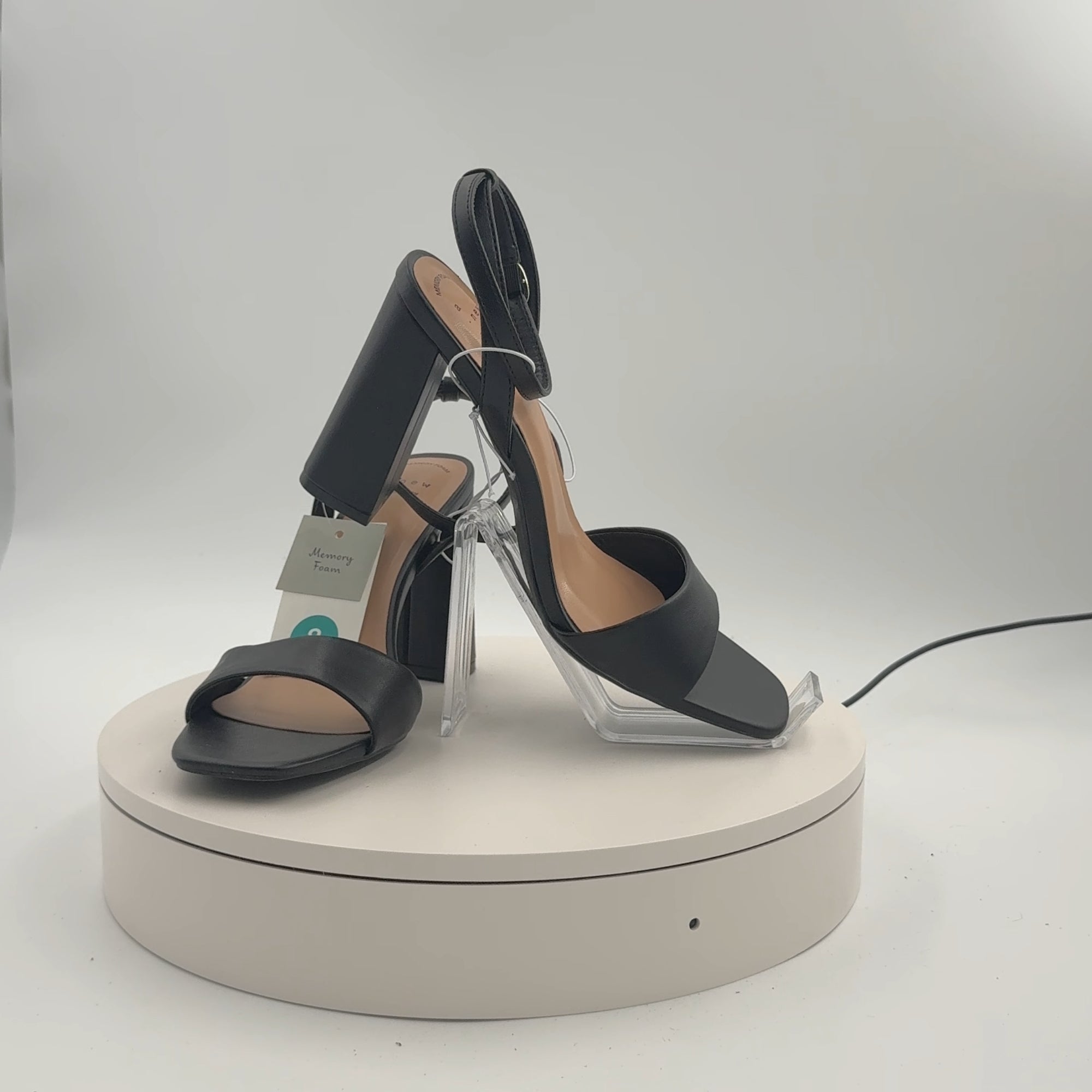 Women's Haley Ankle Strap Single Band Flare Heels With Memory Foam Insole - A New Day Black 8: Block Heel, Open Toe