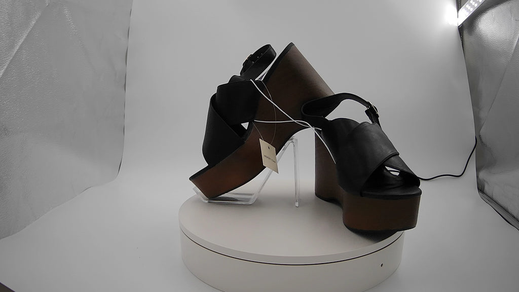 Women's Naomi Wood Wedge Heels with Memory Foam Insole - Universal Thread Black 8: Ankle Strap, Open Toe