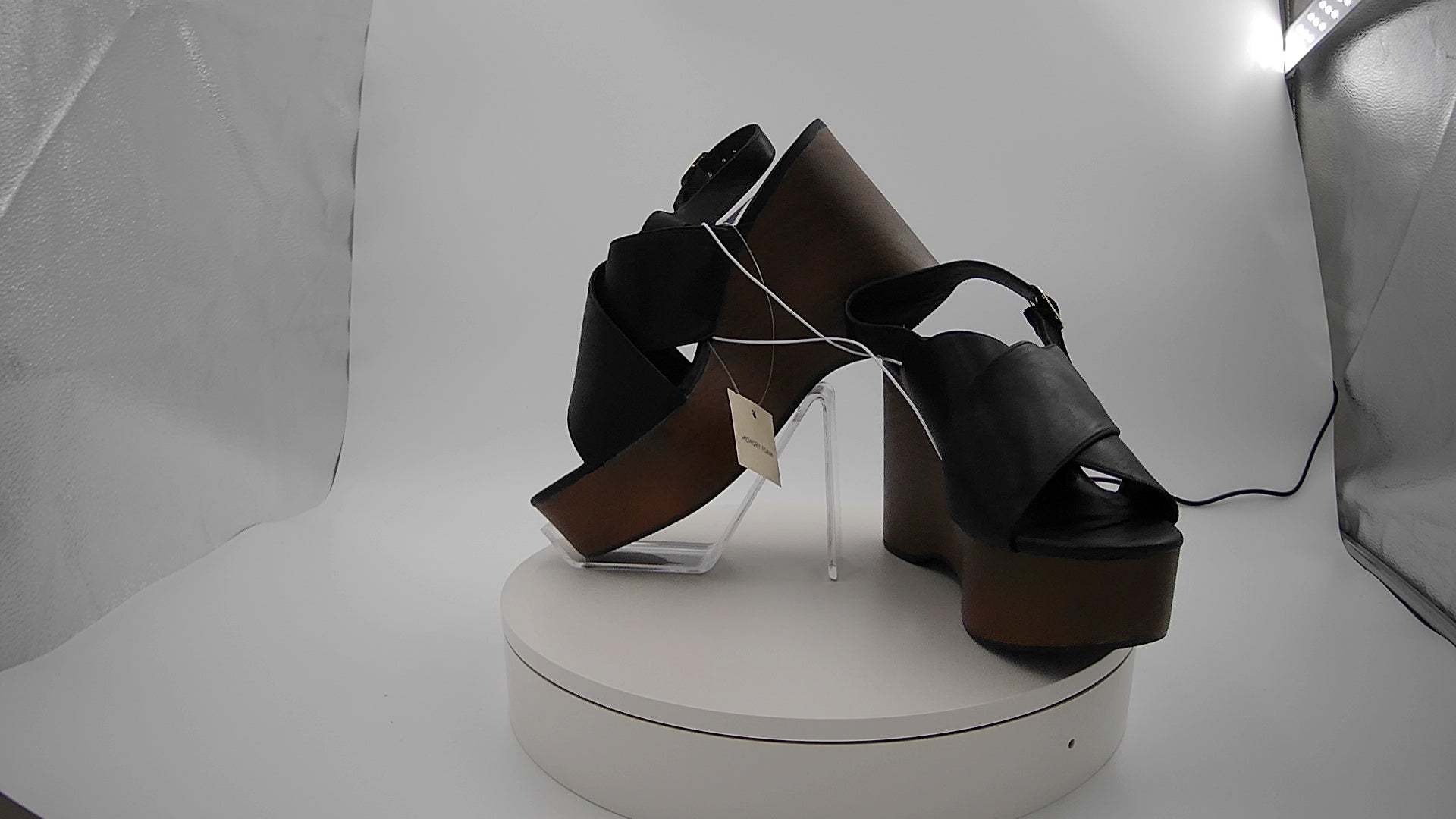 Women's Naomi Wood Wedge Heels with Memory Foam Insole - Universal Thread Black 8: Ankle Strap, Open Toe
