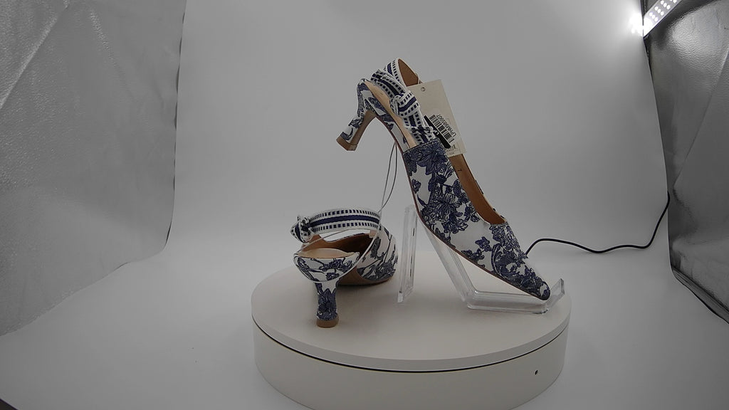 Women's Milan Floral Print Slingback Heels - A New Day Blue 7: Stiletto, Cushioned Insole, Pointed Toe, Slip-On Style