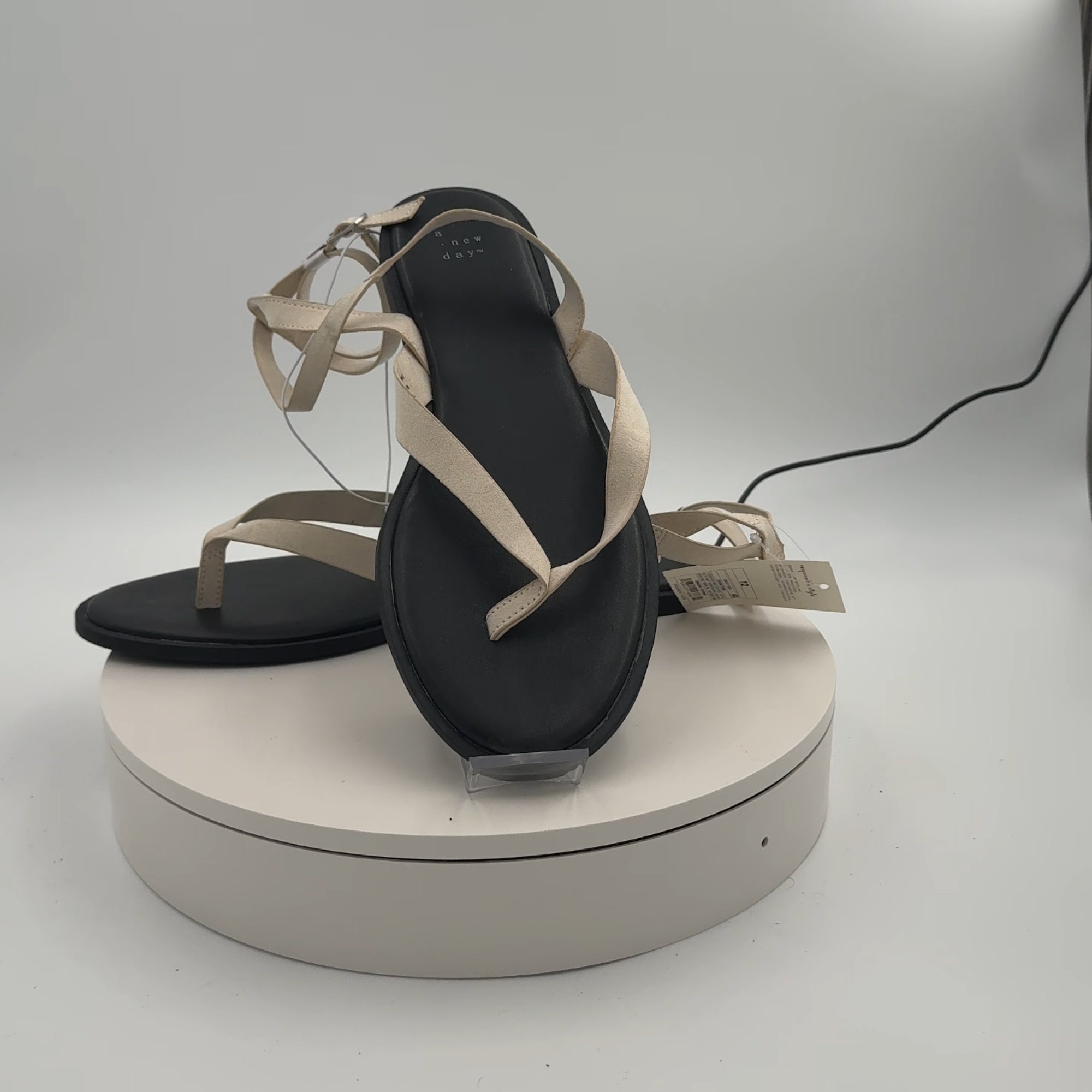 Women's Tarin Ankle Wrap Thong Sandals - A New Day Cream 12: Cushioned Footbed, Adjustable Ankle Strap, Open Round Toe