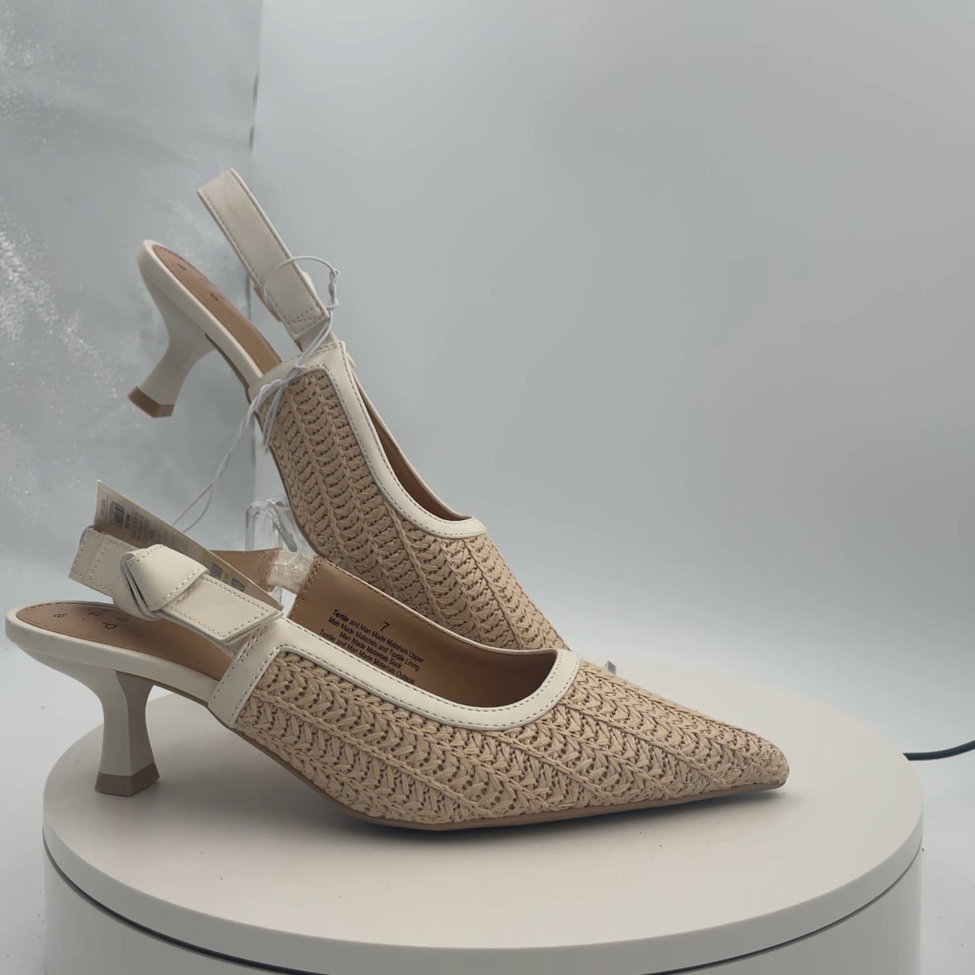 Women's Milan Raffia Slingback Heels - A New Day Beige 7: Cushioned Insole, Pointed Toe, Textured Outsole, Medium Width