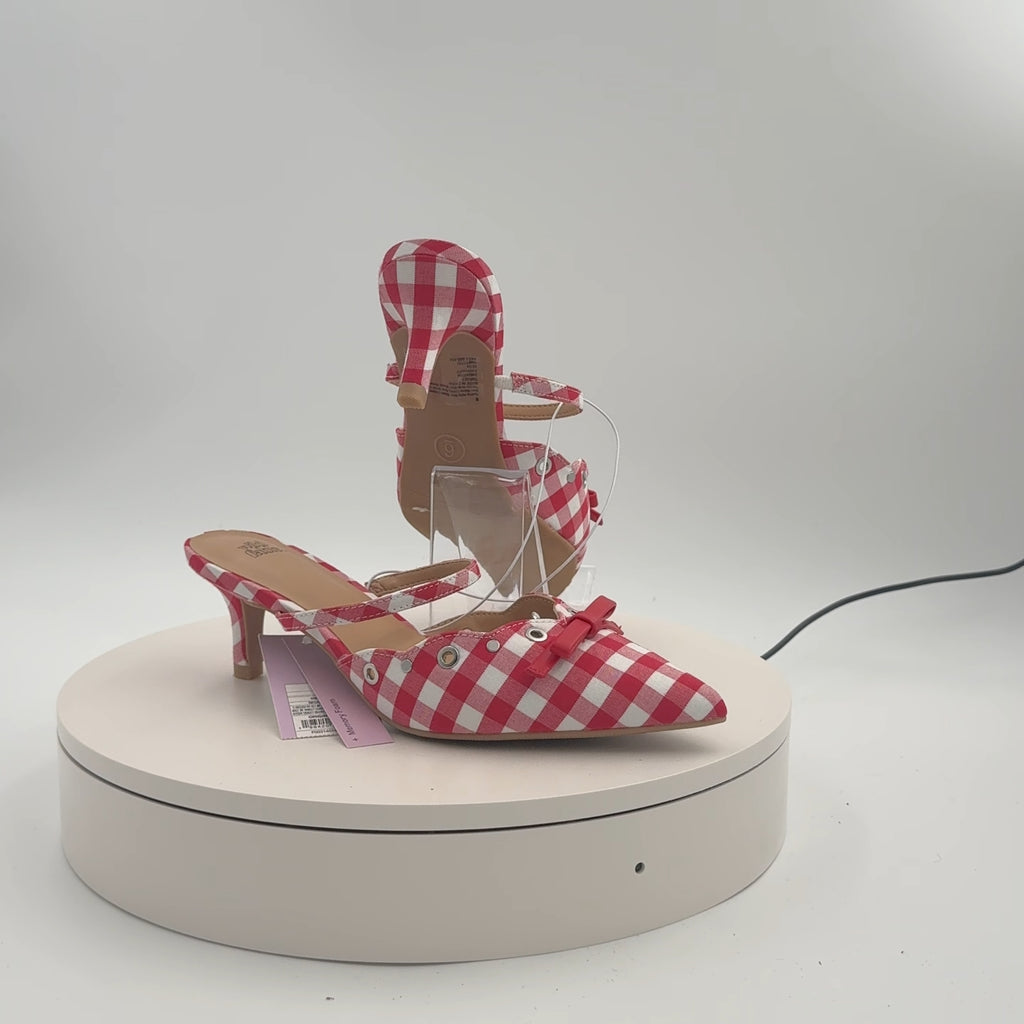 Women's Lysandra Gingham Eyelet Kitten Heels - Wild Fable Red 6: Slip-On, Pointed Toe, Louis Heel