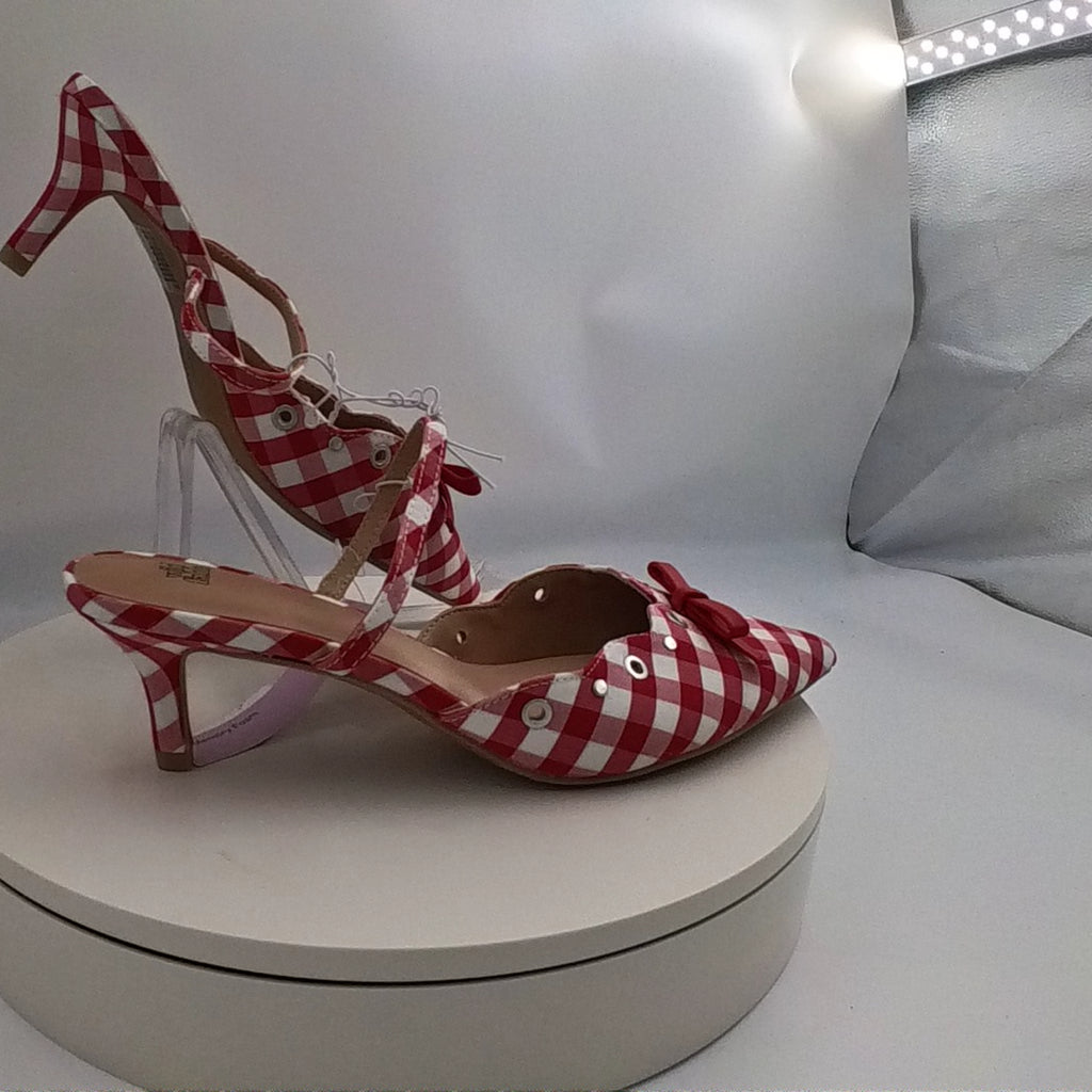 Women's Lysandra Gingham Eyelet Kitten Heels - Wild Fable Red 8.5: Slip-On, Pointed Toe, Louis Heel, Textured Outsole - Used Good U001