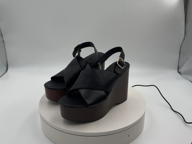 Women's Naomi Wood Wedge Heels with Memory Foam Insole - Universal Thread Black 6.5: Ankle Strap, Open Toe