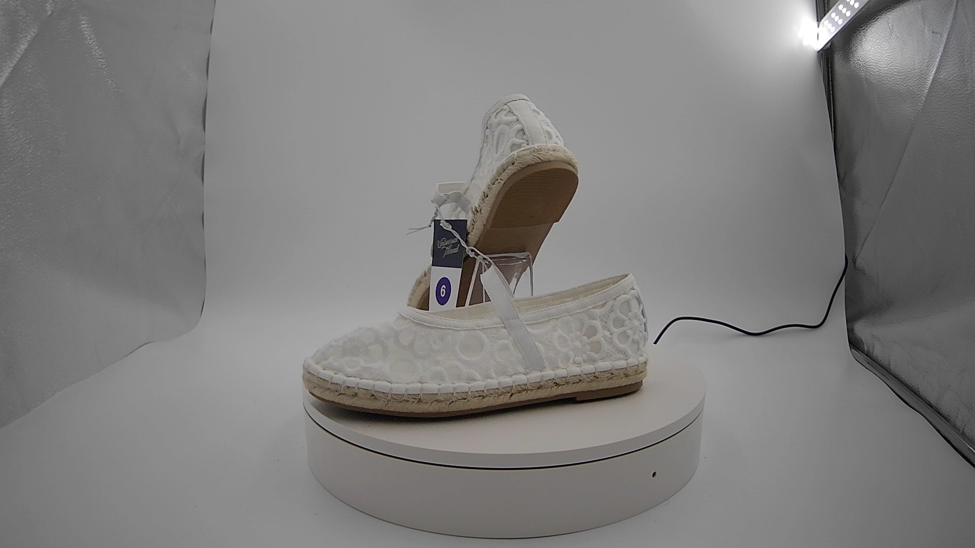 Women's Celia Floral Lace Mary Jane Espadrille Flat with Memory Foam Insole - Universal Thread White 6: Breathable Mesh Upper