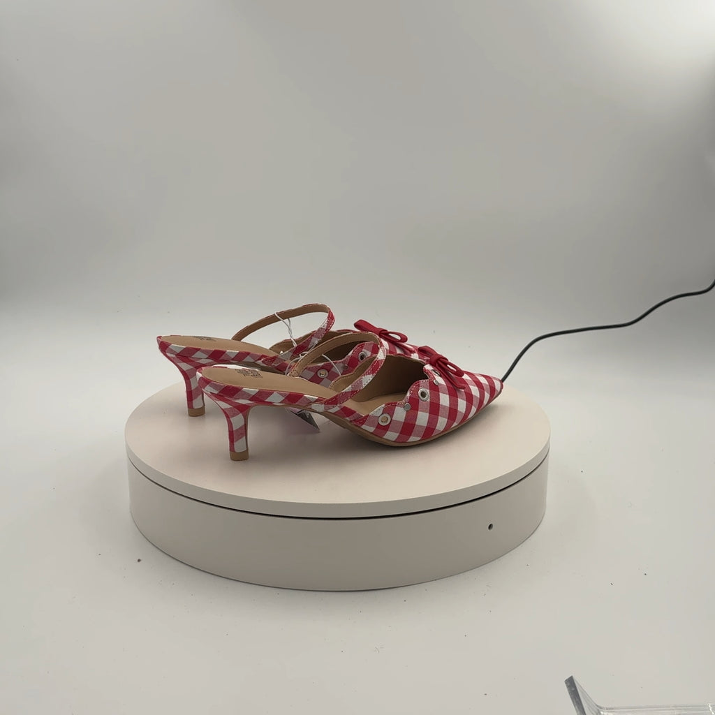 Women's Lysandra Gingham Eyelet Kitten Heels - Wild Fable Red 6: Slip-On, Pointed Toe, Louis Heel