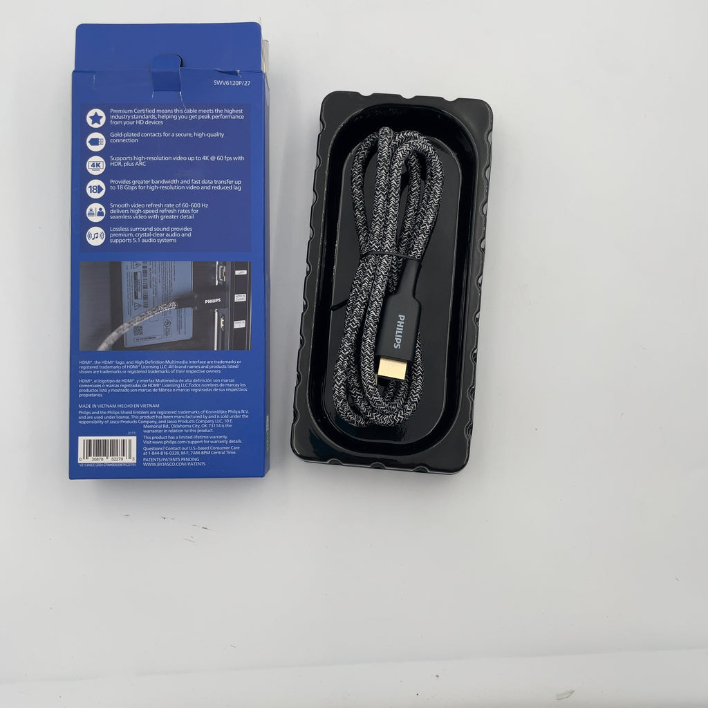 Philips 4' Elite Premium High-Speed Hdmi Cable With Ethernet, 4K@60Hz - Braided: Male-To-Male Connections