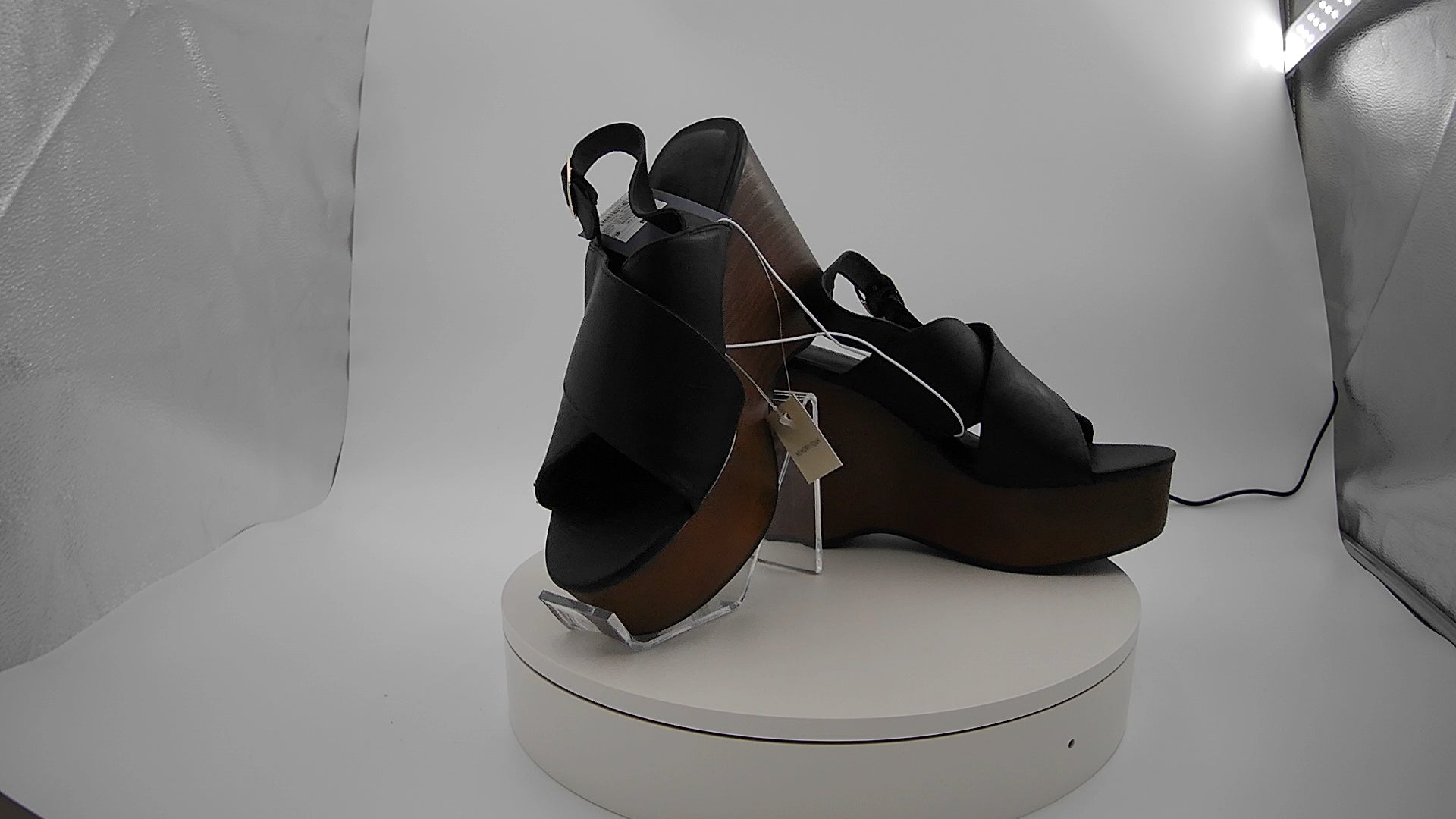 Women's Naomi Wood Wedge Heels with Memory Foam Insole - Universal Thread Black 8: Ankle Strap, Open Toe