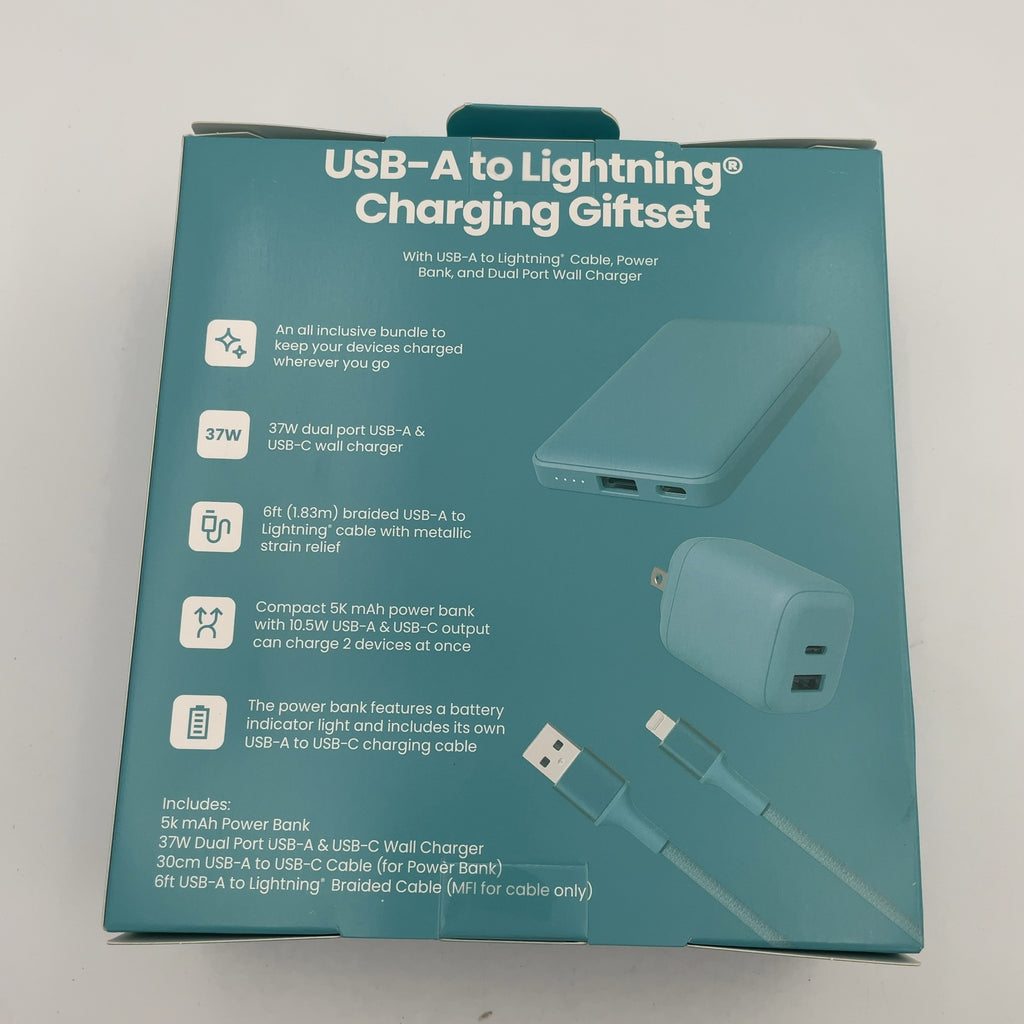Gems Usb-A To Lightning Charging Gift Set With 5000Mmah Power Bank, Cable, And Wall Charger - Teal Blue (Please Be Advised That Sets May Be Missing Pieces Or Otherwise Incomplete.)