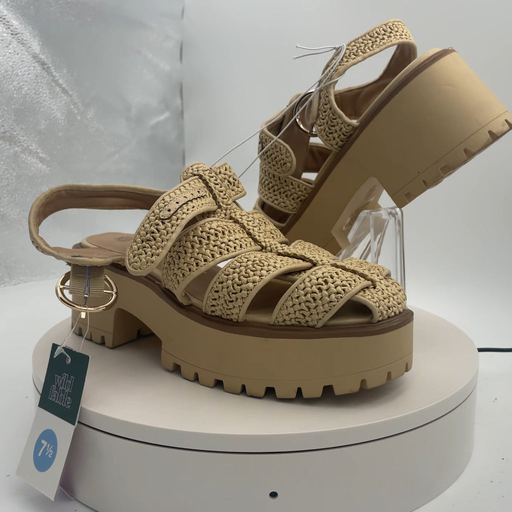Women's Elide Raffia Fisherman Platform Heels With Memory Foam Insole - Wild Fable Tan 7.5: Wedge, Buckle Closure