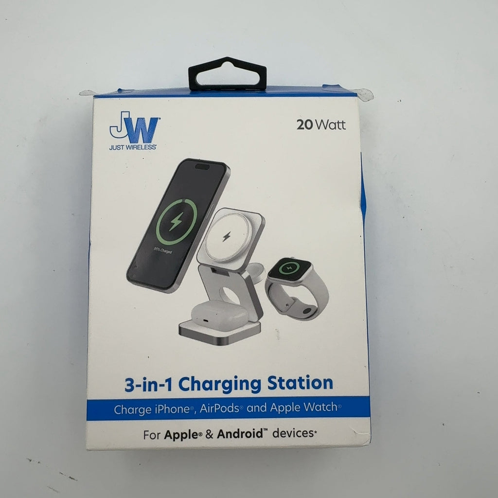 Just Wireless 3-In-1 Magnetic Collapsible Wireless Charger - White: Usb-C, 15W Output, Magsafe Compatible