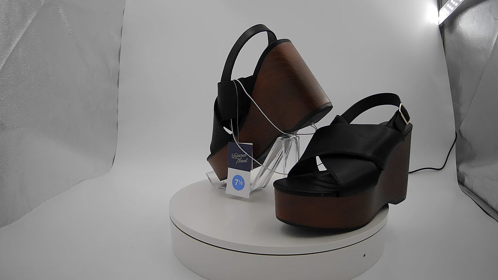 Women's Naomi Wood Wedge Heels with Memory Foam Insole - Universal Thread Black 7.5: Ankle Strap, Open Toe